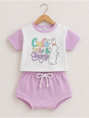 NWT Cute As A Bunny Two-Piece Baby Set - Lavender & White 18-24M